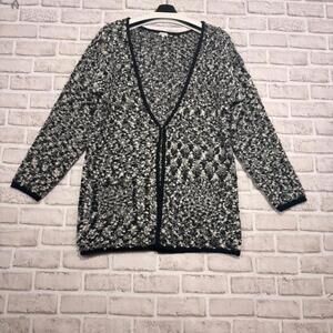 Part Two Boucle Wool Cardigan Sweater White and Black Women's M